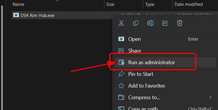 Running DS4 Aim Hub as administrator
