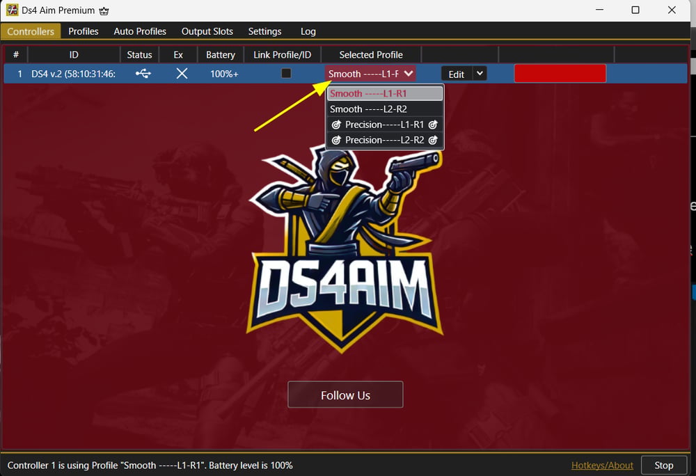 Selecting a DS4 AIM profile