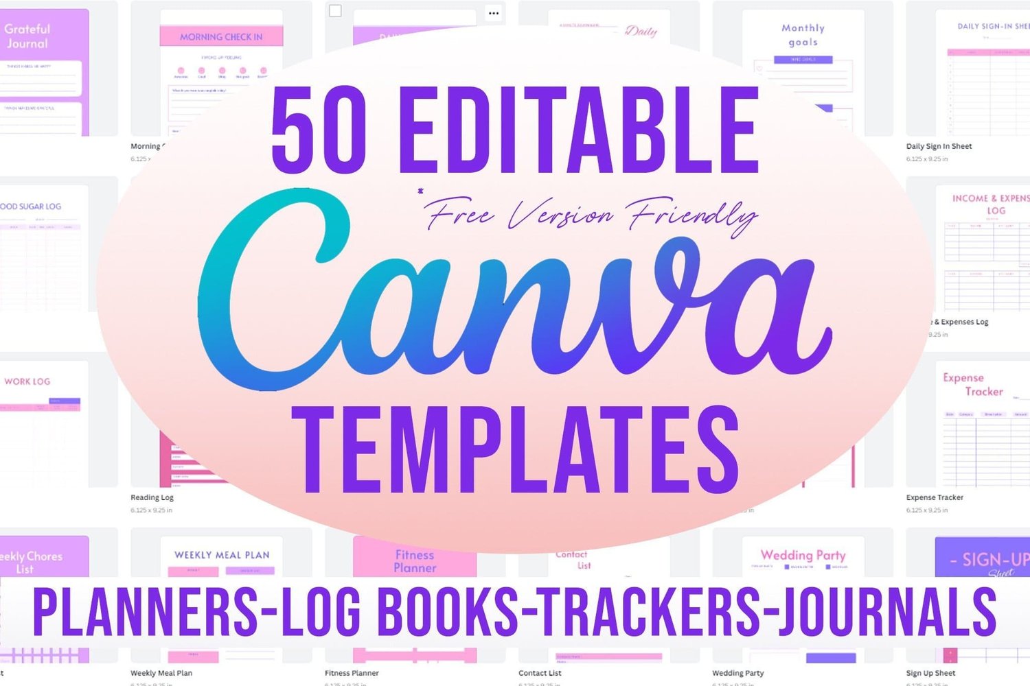 Pack of 50 editable Canva planner templates for KDP
