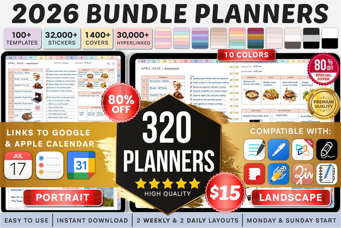 All-in-one 2026 digital planner bundle preview