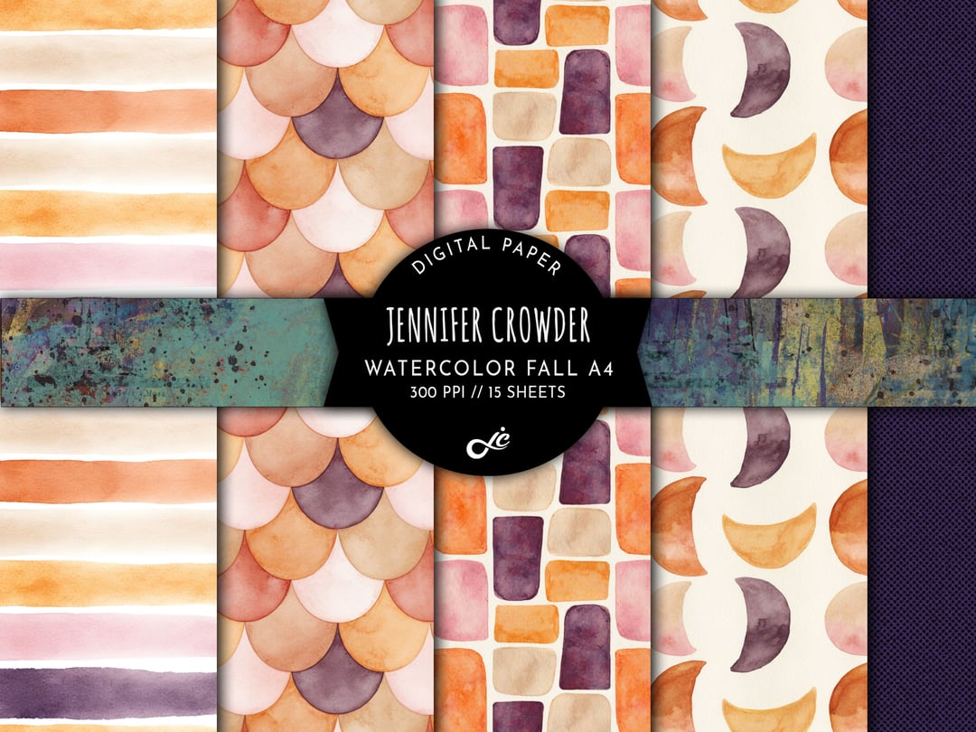 Watercolor Fall Seamless Pattern Digital Paper Collection A4