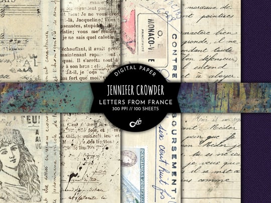 Letters From France XL Junk Journal Kit - Digital Paper - Scrapbook Paper - Collage