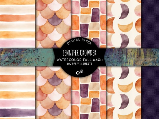 Watercolor Fall Seamless Pattern Digital Paper Collection 8.5 x 11 inch