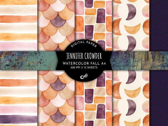 Watercolor Fall Seamless Pattern Digital Paper Collection A4