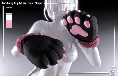 Cute Fuzzy Kitty Cat Paw Gloves+Slippers (3D Model Asset)(Commercial license)