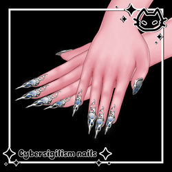 🪨 Cybersigilism Nails 🪨 Molten Chrome Cyber / Abstract nail set for VRBase Egirl, GM fem base 🪨