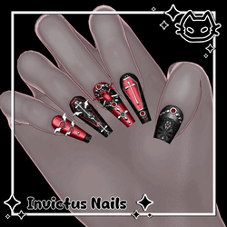 ‧꒰🍷 Invictus Nails 🍷꒱‧ Vampire / Gothic Nail Set 🍷 Coffin nails 🍷 VRBase Egirl, GM's Fem base