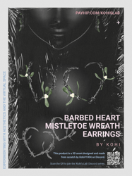 barbed heart mistletoe wreath earrings (free)