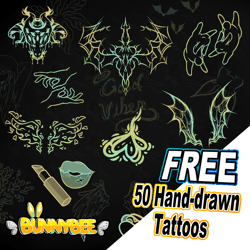 FREE 50 Hand-drawn Tattoos Asset Pack **BW VERSIONS INCLUDED**
