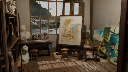 Cozy Painter’s Loft Atelier – Low Poly 3D Environment (Blender / FBX)