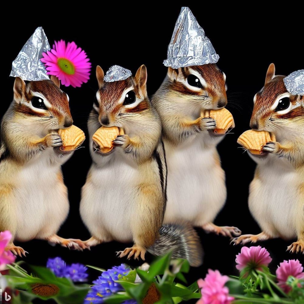 Chipmunks wearing tinfoil hats.
