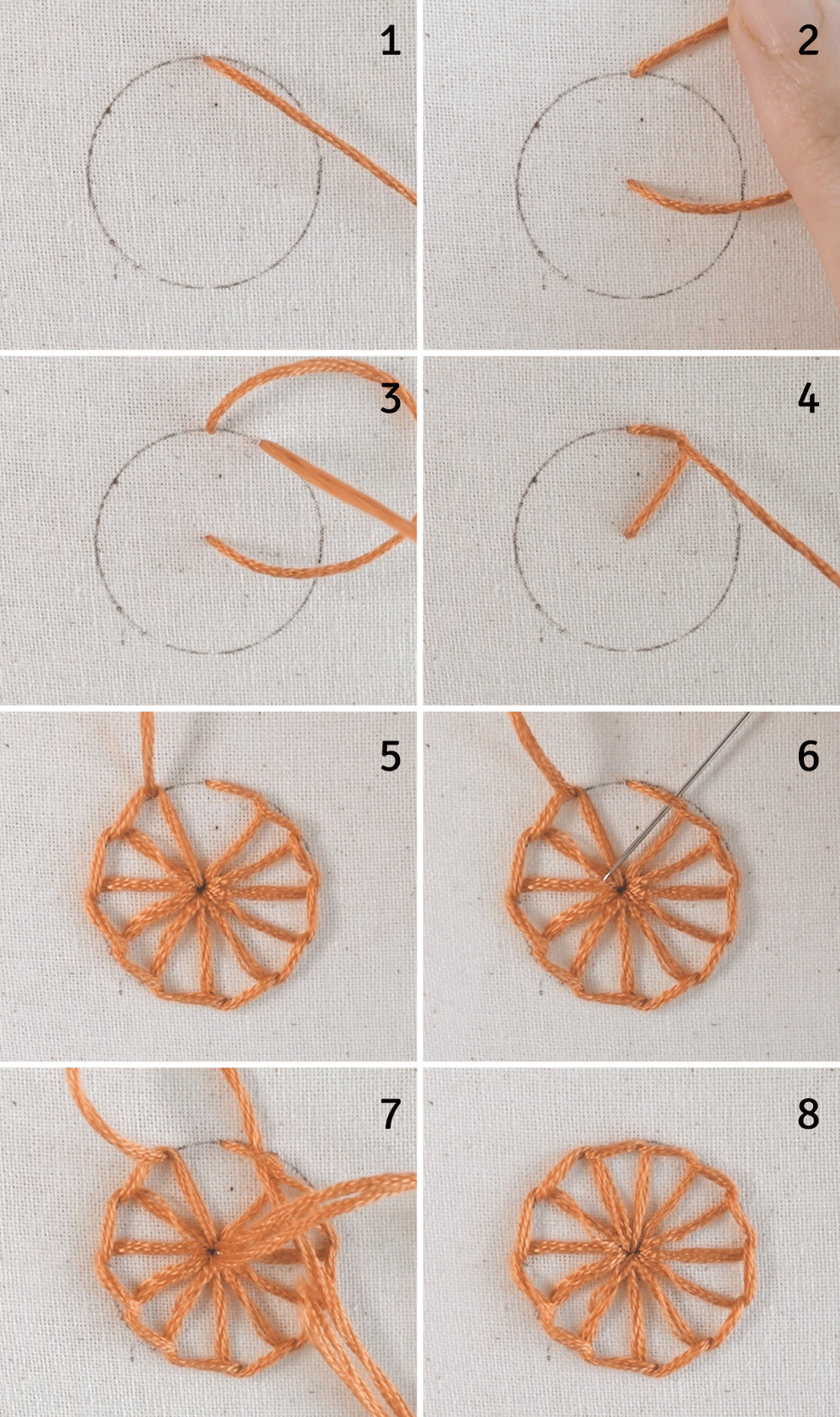 how to buttonhole wheel stitch embroidery