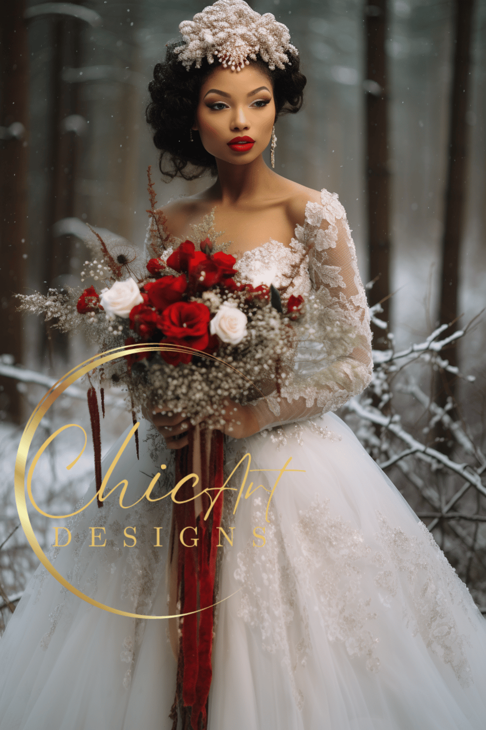 Black model Winter Wedding Dress