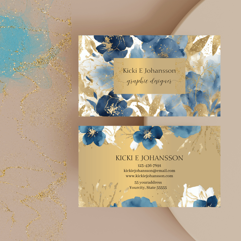 Blue Gold Glitter Business Card - Kickis Shop