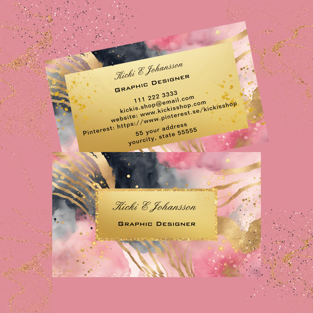 Gold Pink Glitter Foil Business Card - Kickis Shop