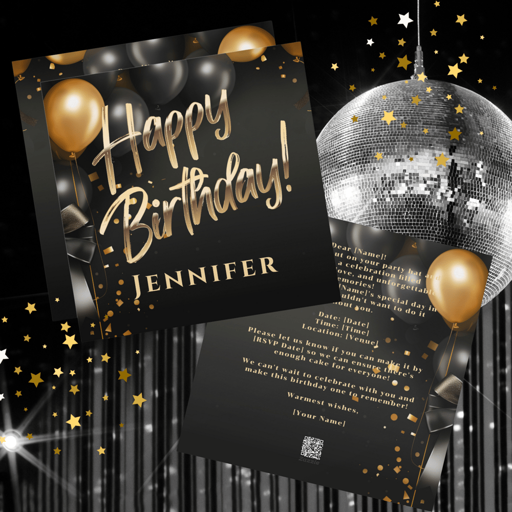 Gold Elegant Happy Birthday Flat Holiday Card - Kickis Shop