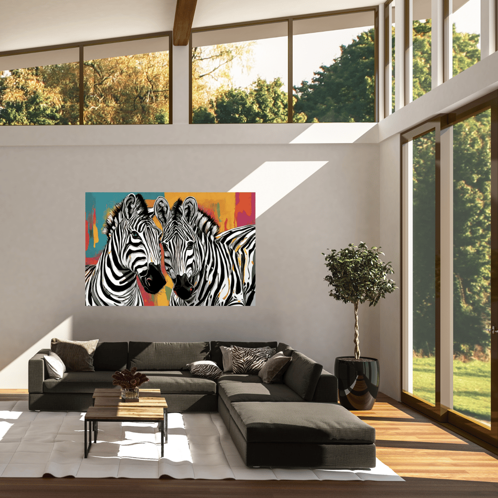 Two Zebras Modern Art Poster- Kickis Shop Zazzle