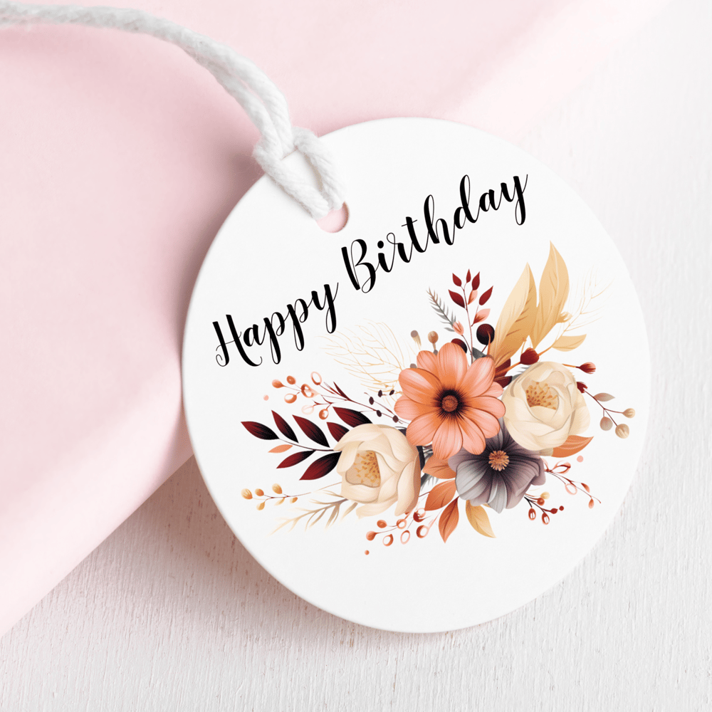 Happy Birthday Flowers Round Sticker - Kickis Shop Zazzle
