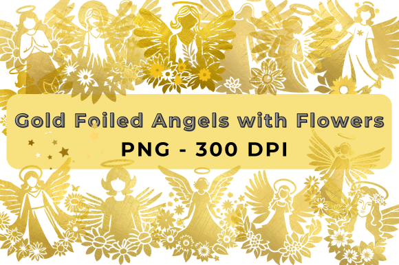 Gold Foiled Angels with Flowers Kickis Shop