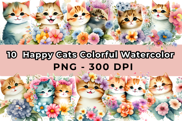 Happy Cats Colorful Watercolor Kickis Shop