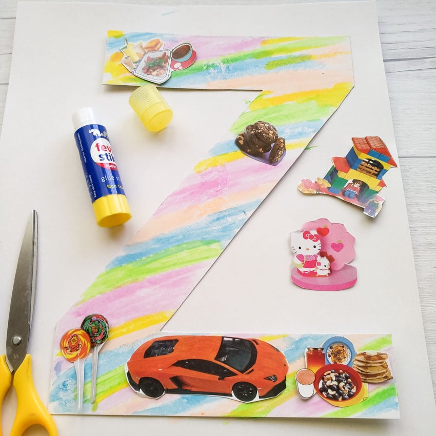A painted letter Z activity created by preschoolers during an alphabet lesson.