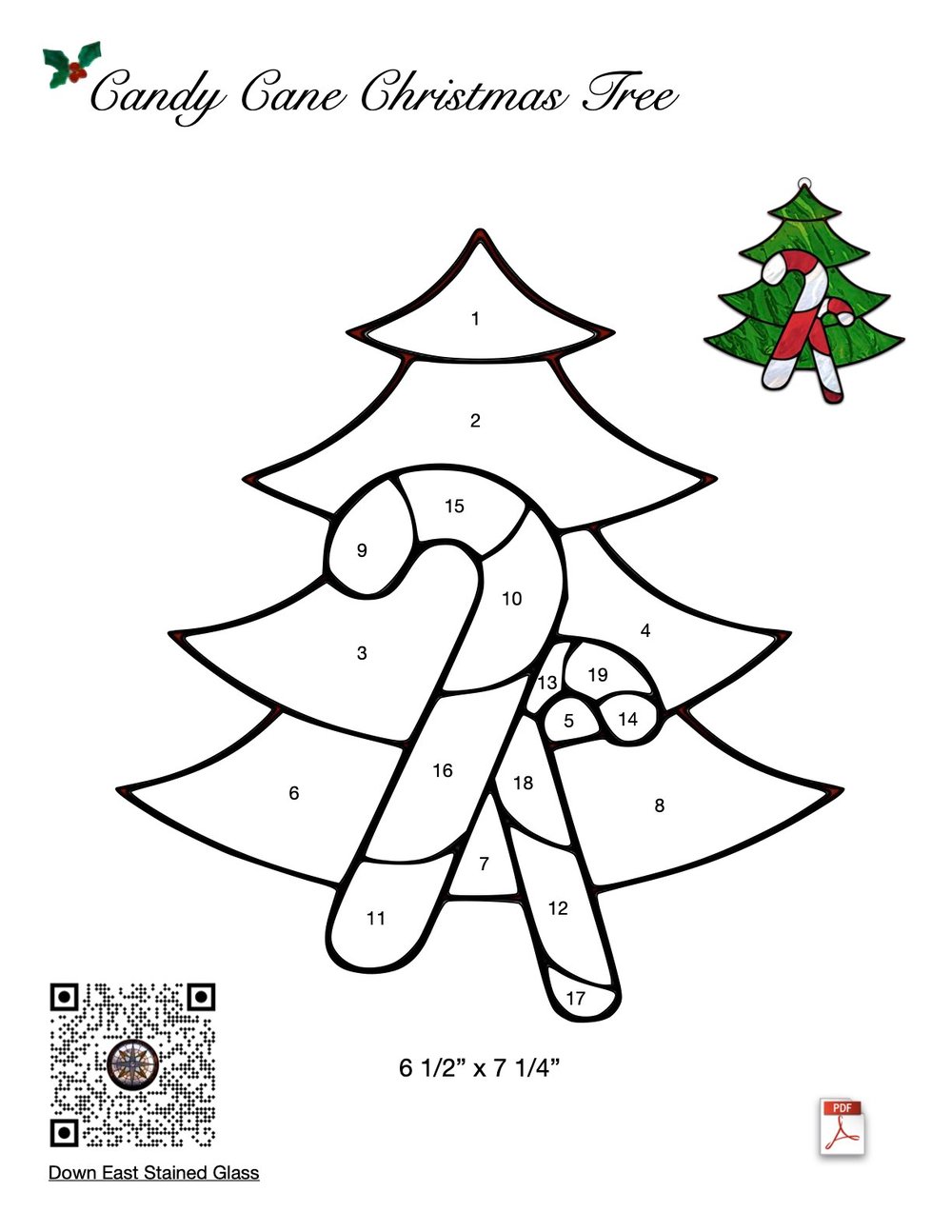 Candy Cane Christmas Tree Stained Glass Pattern