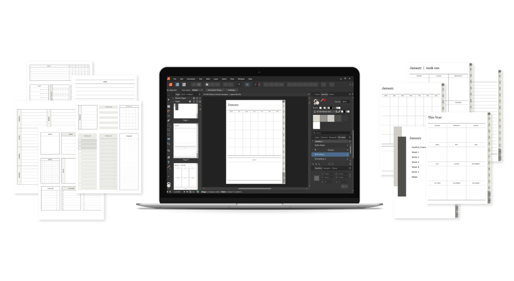 preview showing Affinity Publisher and templates