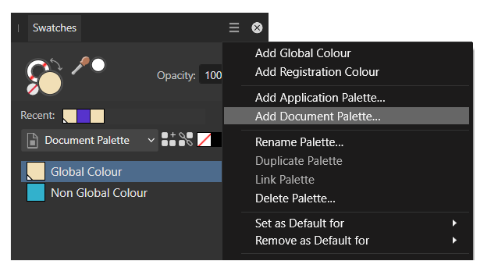 document palette affinity publisher