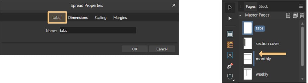 Affinity Publisher naming and moving pages