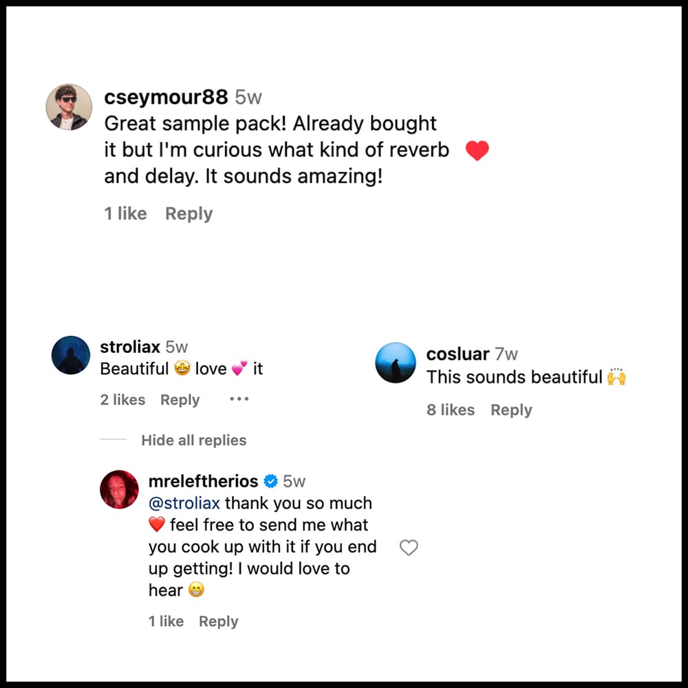 Customer reviews for Ambient Dark Fantasy sample pack, featuring positive feedback about the sound quality and creativity of the pack.