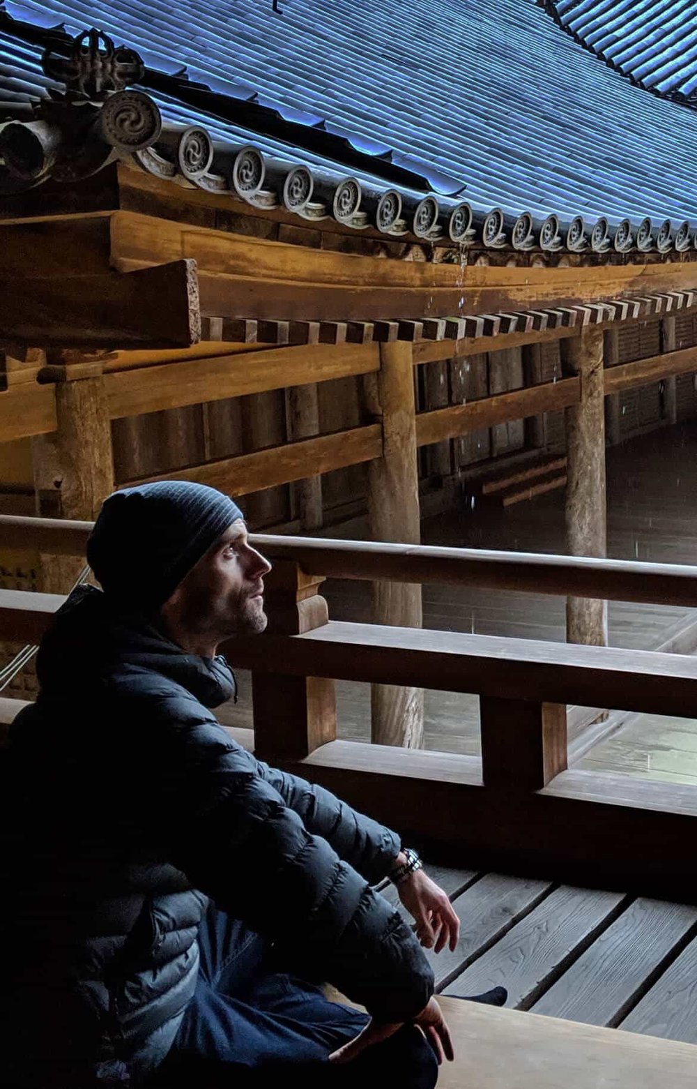 sitting at temple in Japan