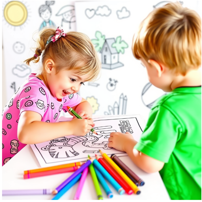 Close-up shots of small hands creating a craft or a completed craft project on a table.