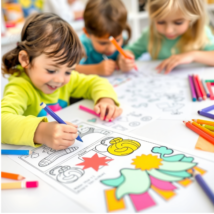 Close-up shots of small hands creating a craft or a completed craft project on a table.