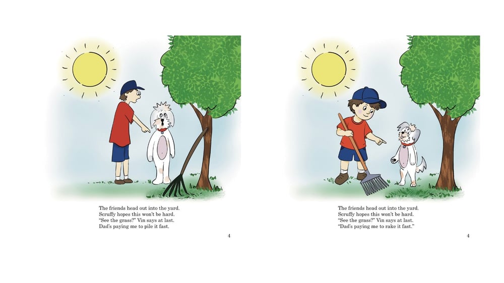 Vinny asks Scruffy to rake grass