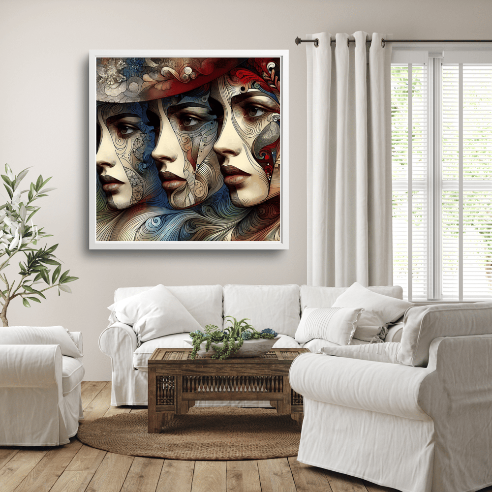 Elegant Three Female Faces Profile Artwork Poster - Kickis Shop Zazzle