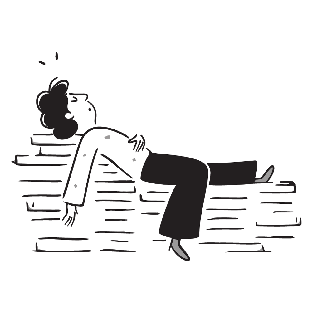 Notion style illustration of a tired individual.