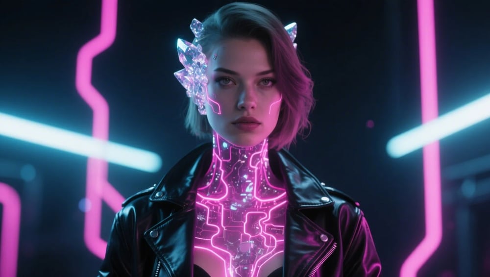 AI-generated cybernetic portrait with glowing circuits