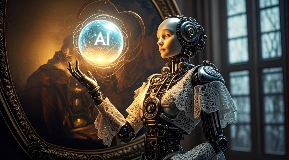 AI neo-Renaissance art blending robots and classical style