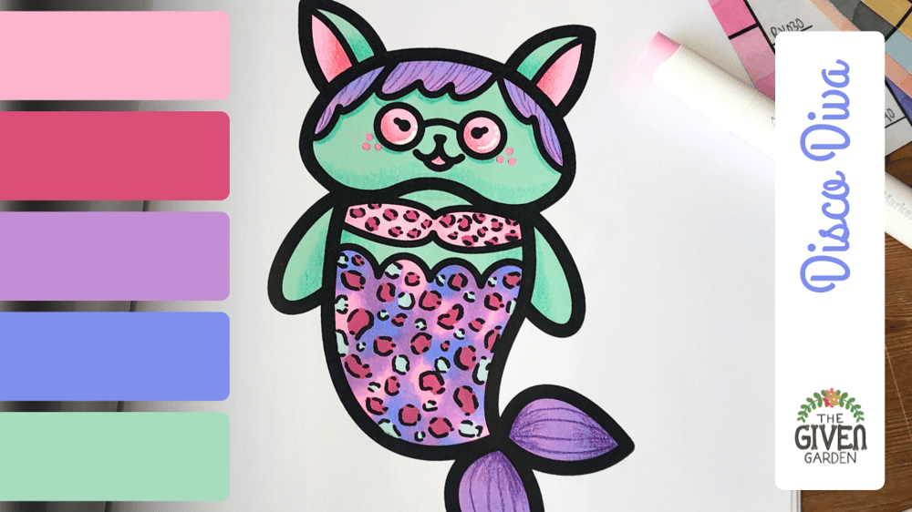 Pastel colour palette for adult colouring pages in cool colour shades