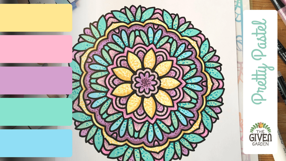 Cool Pastel shades colour palette for adult colouring pages
