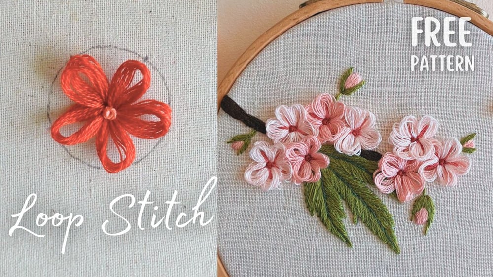 Loop stitch free cherry blossom embroidery pattern