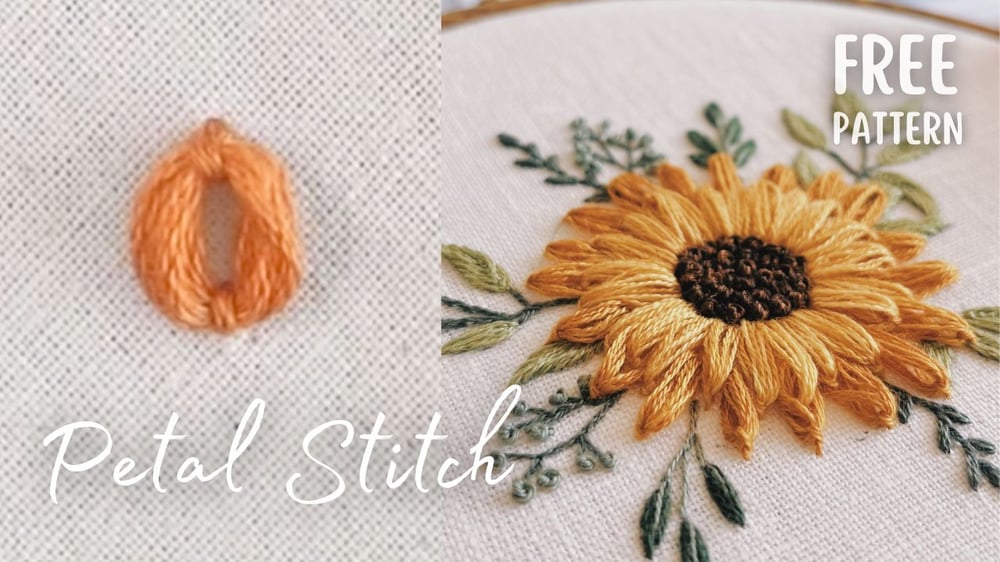 petal stitch free sunflower embroidery pattern