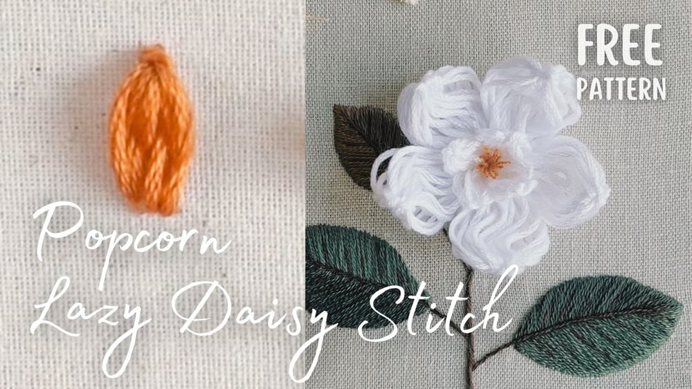popcorn lazy daisy stitch free magnolia embroidery pattern