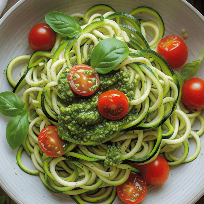 Zucchini Noodles with Pesto & Cherry Tomatoes