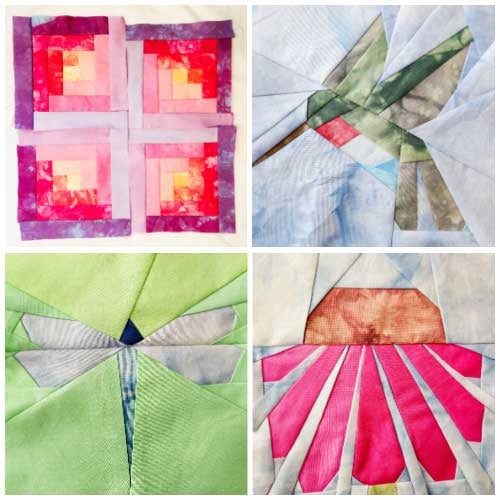 Quilt blocks made from hand-dyed fabrics