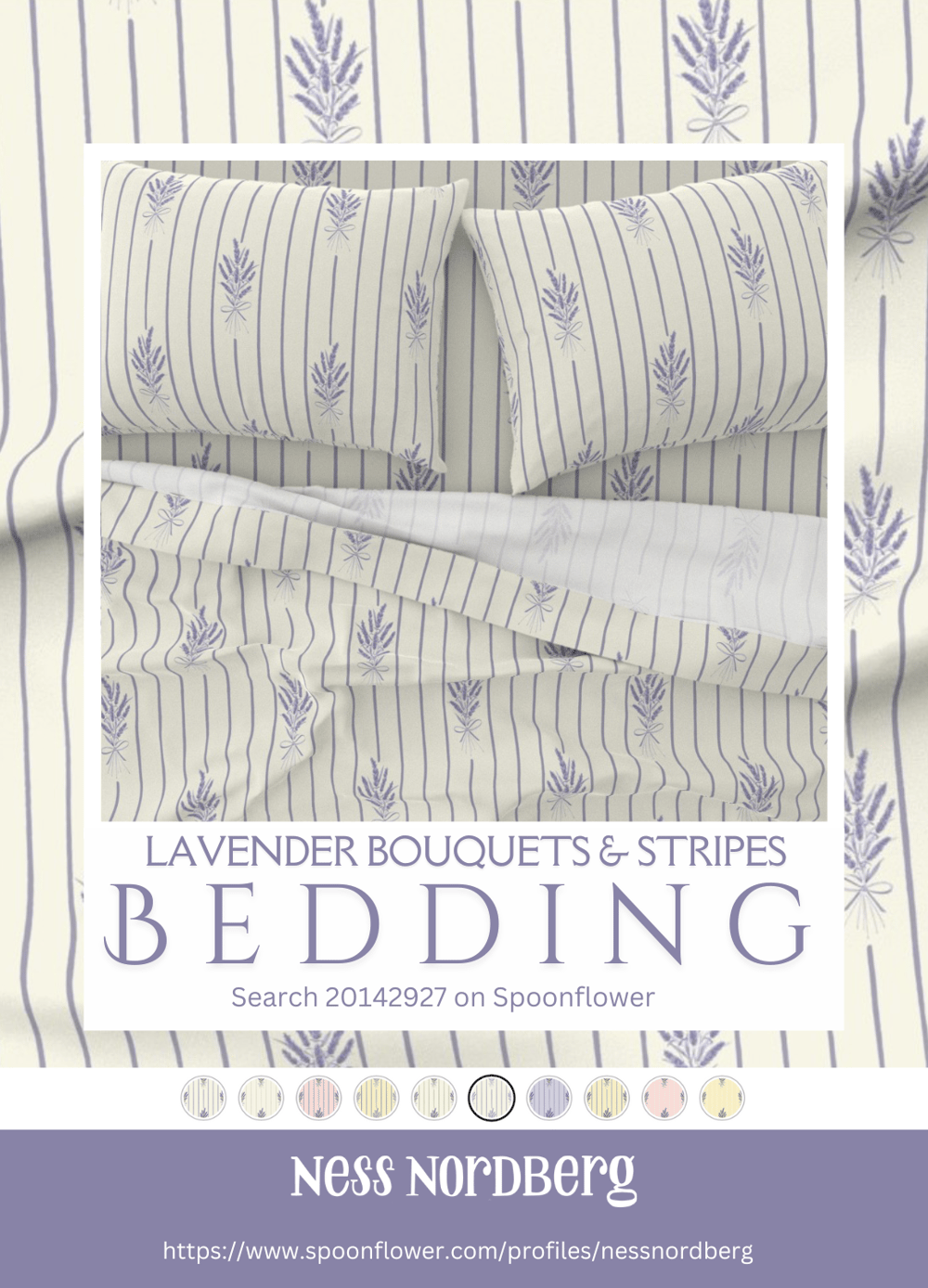 Lavender Bouquets and Stripes Bedding
