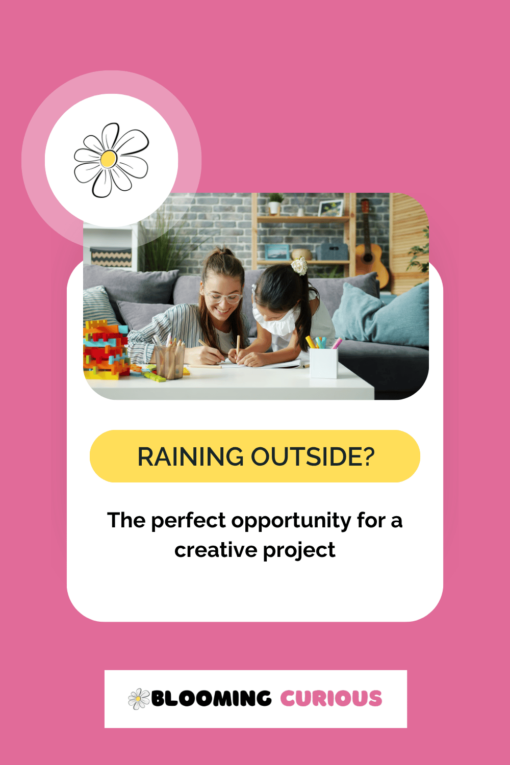 Raining outside? Opportunity for indoor creativity - mother and child drawing together