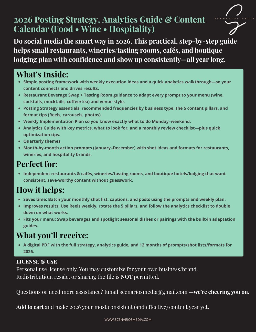 Digital Social Media Planning Guide for 2026 – Food, Wine, and Hospitality Content Calendar by Scenarios Media