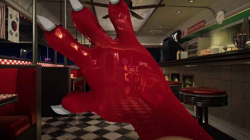 Grab Pass on hand on Strawberry, the hand is see-through as though the viewer is looking through jello