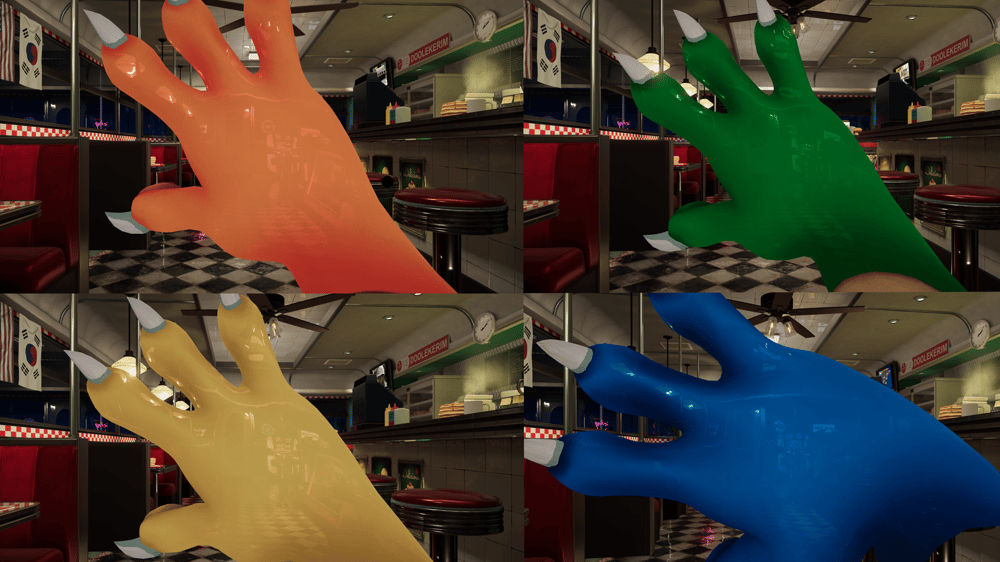 Grab Pass Orange, lime, Lemon, Blueberry. Hand is partially see through as though it were jello.